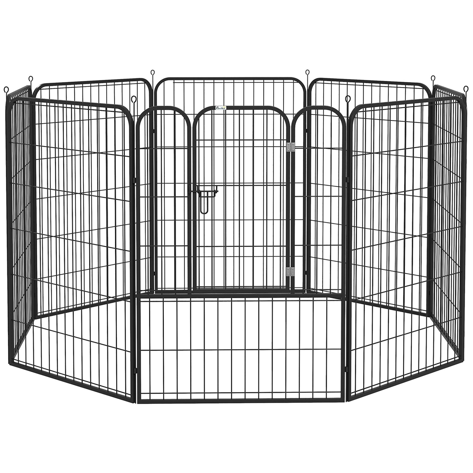 Parc pour animaux de compagnie à 8 panneaux, 80 x 100 cm, avec porte et double fermeture métallique, noir. - Image 1