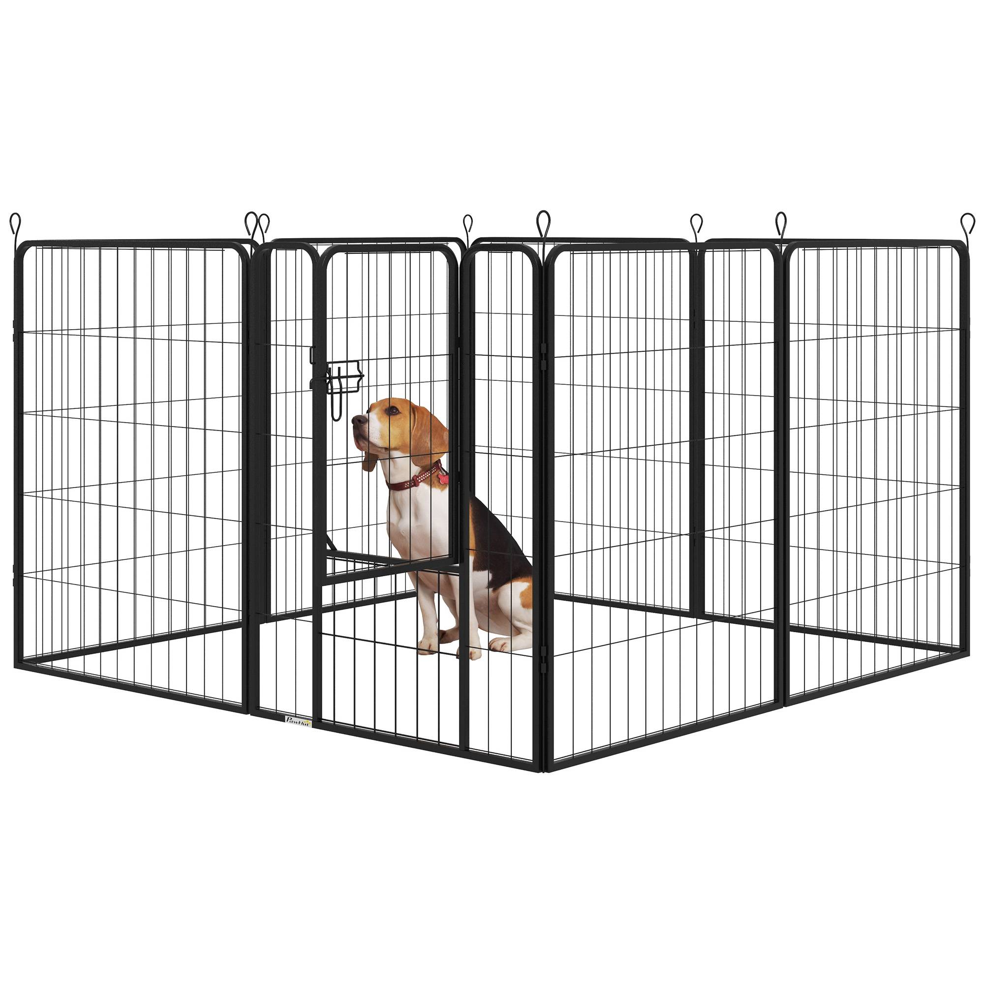 Parc pour animaux de compagnie à 8 panneaux, 80 x 100 cm, avec porte et double fermeture métallique, noir. - Image 2