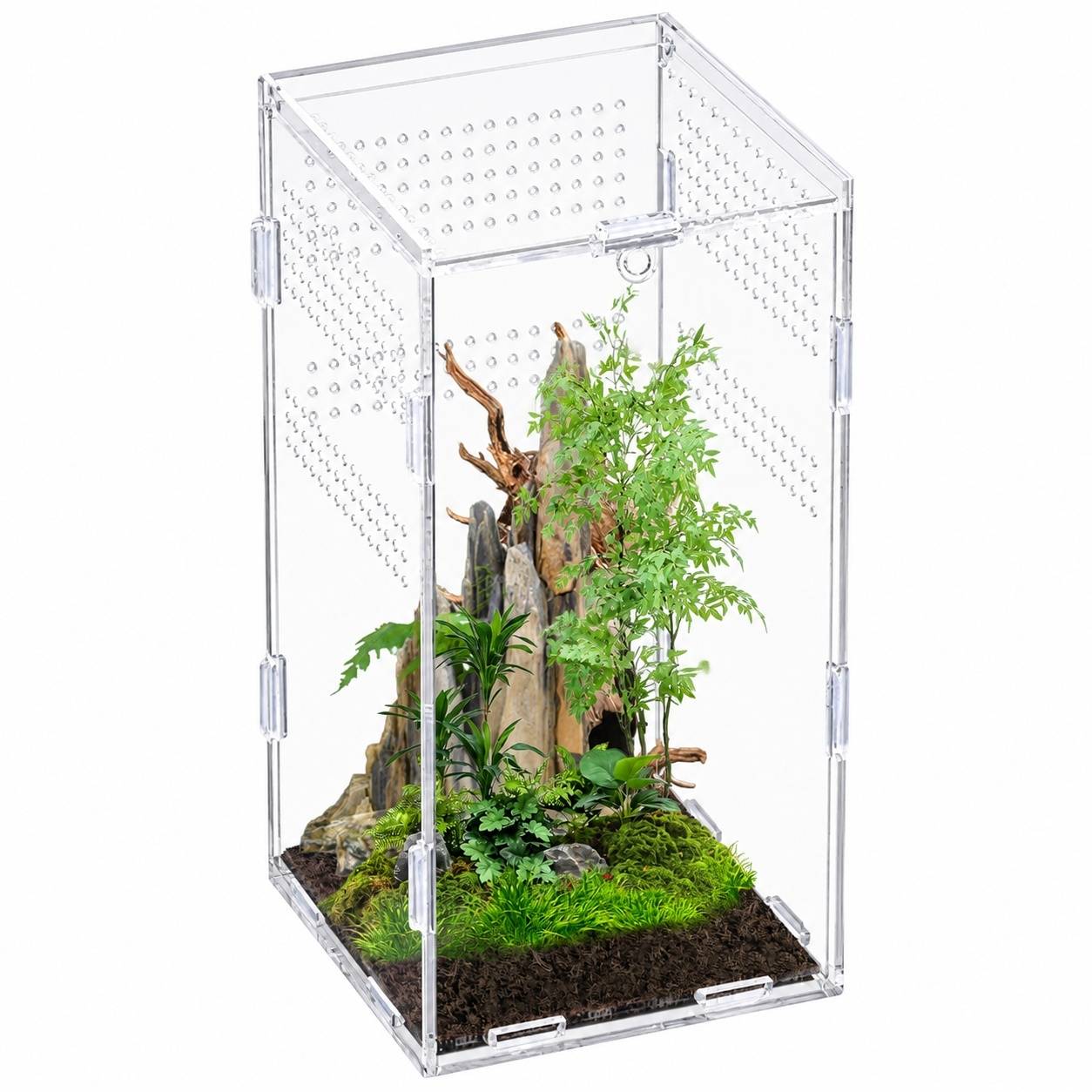 Terrarium Acrylique Transparent 360° Ventilé Pour Petits Reptiles Escargots Scorpions