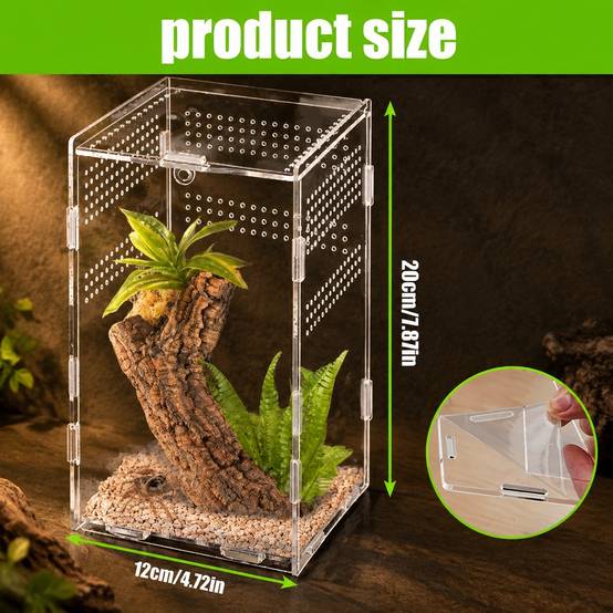 Terrarium Acrylique Transparent 360° Ventilé Pour Petits Reptiles Escargots Scorpions - Image 2