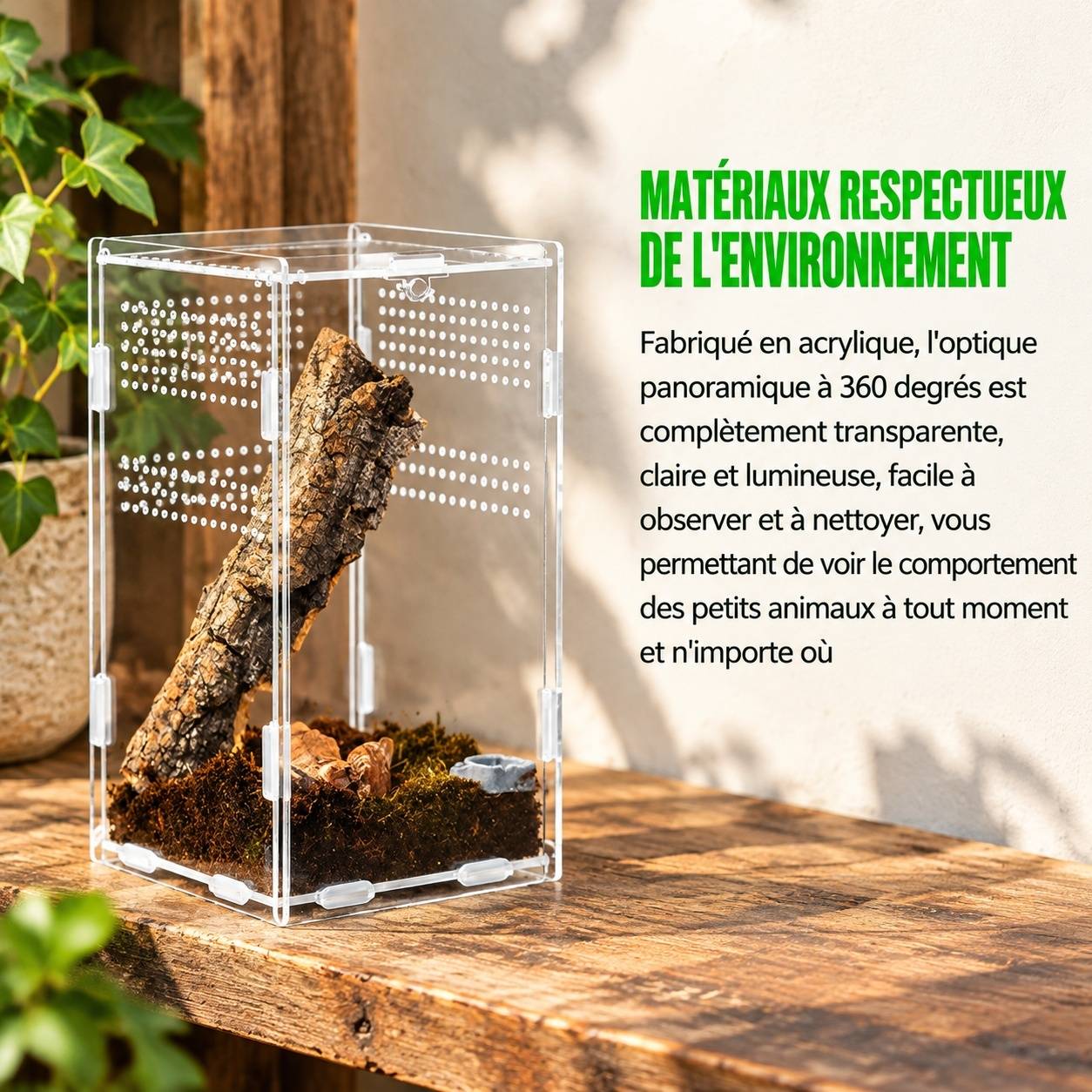Terrarium Acrylique Transparent 360° Ventilé Pour Petits Reptiles Escargots Scorpions - Image 4