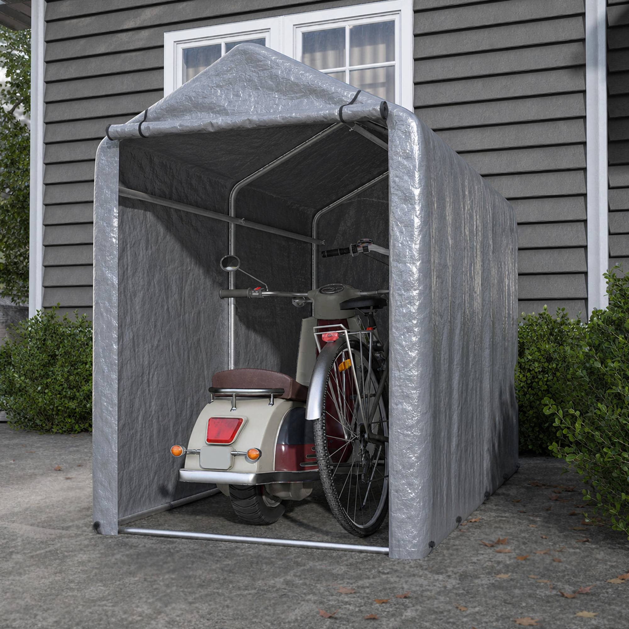 Petit abri vélo et rangement 187×100×160 cm, bâche PE étanche anti-UV, acier galvanisé gris - Image 3