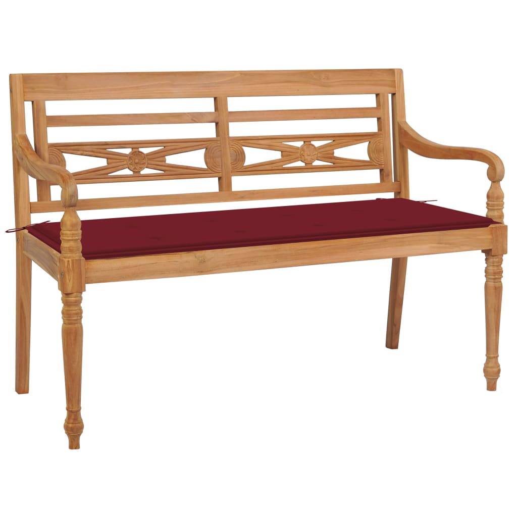 Helloshop26 - Banc de jardin meuble de patio d'extérieur terrasse avec coussin bordeaux 120 cm bois de teck massif - Imagen 1
