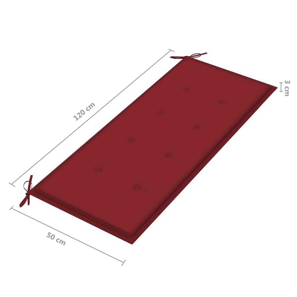 Helloshop26 - Banc de jardin meuble de patio d'extérieur terrasse avec coussin bordeaux 120 cm bois de teck massif - Imagen 9