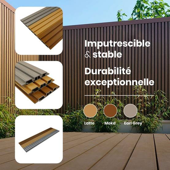 Kit Bardage Composite MEZZO Latte - Superficie : 30m² - Dimension des lames : 220x17,8x2,3 cm - Aspect mat - Image 2