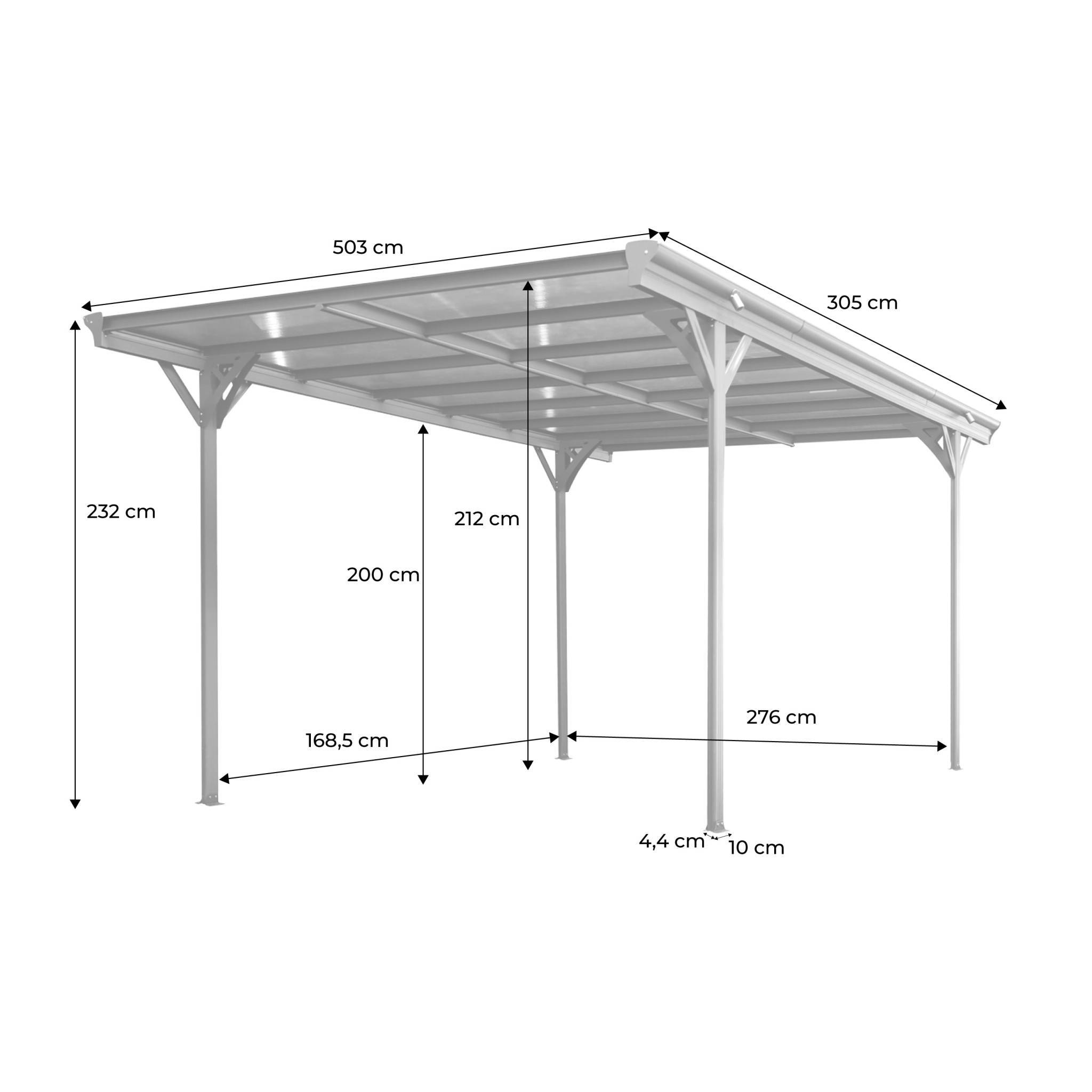 Carport aluminium. polycarbonate et acier inoxydable 15m² anthracite - 1 voiture max. - Le Born | sweeek - Image 4