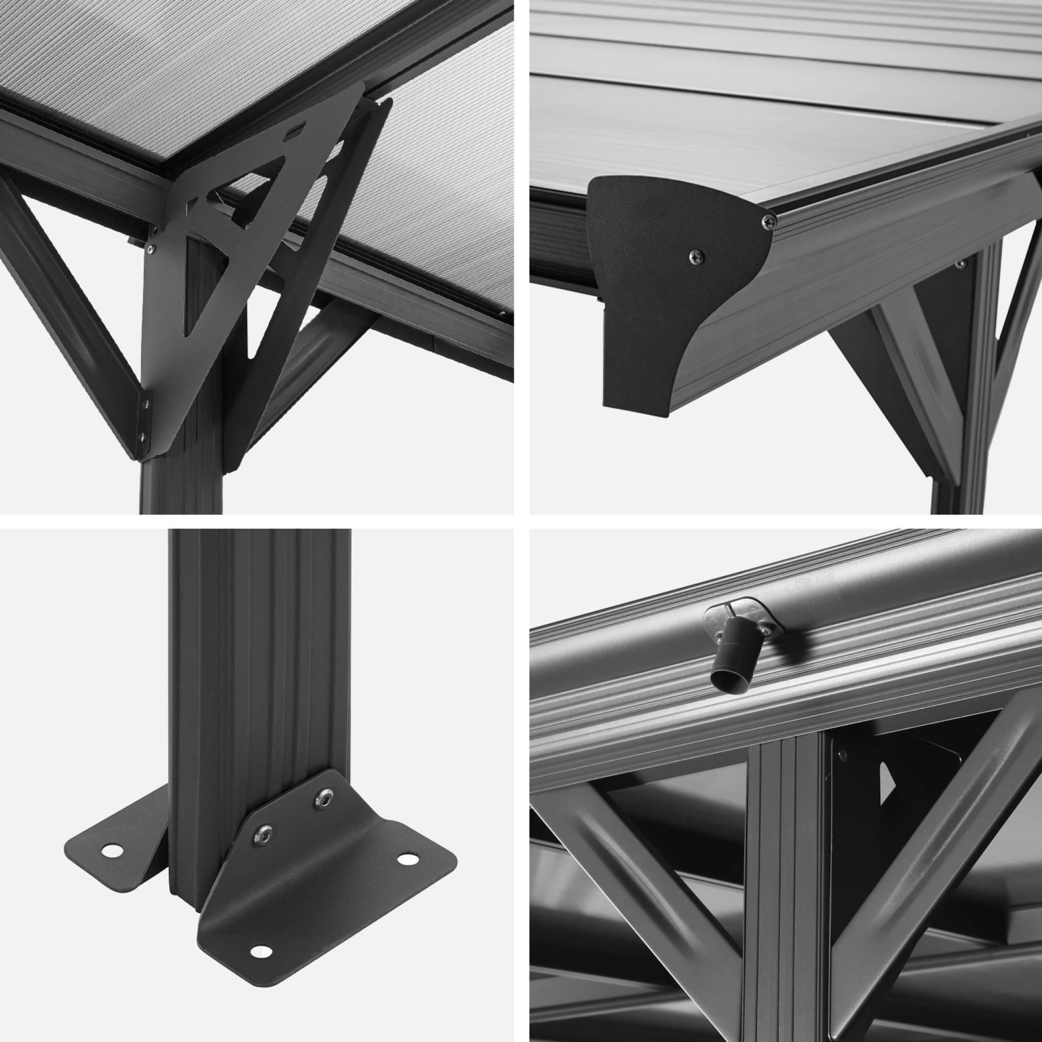 Carport aluminium. polycarbonate et acier inoxydable 15m² anthracite - 1 voiture max. - Le Born | sweeek - Image 3