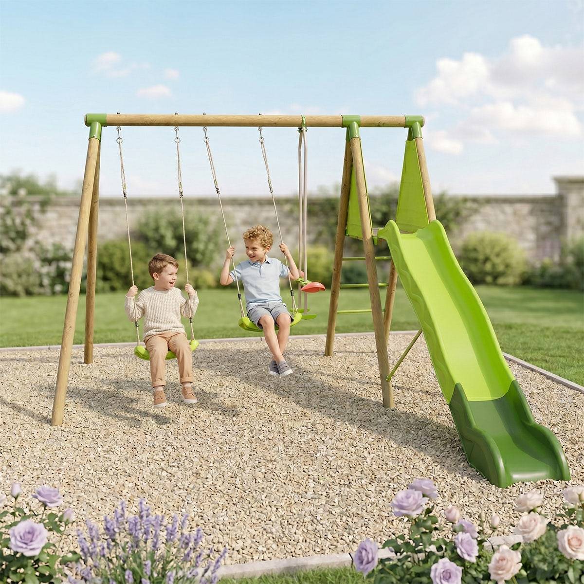 Trigano Jardin - Station de jeux bois 2,30 m Topwood YAKI VERT - 6 enfants - Image 2