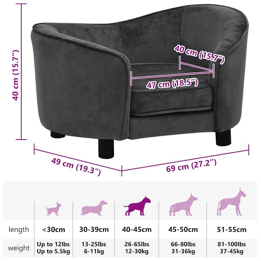 Vidaxl - Canapé pour chien Gris foncé 69x49x40 cm Peluche vidaXL 171022 - Imagen 3