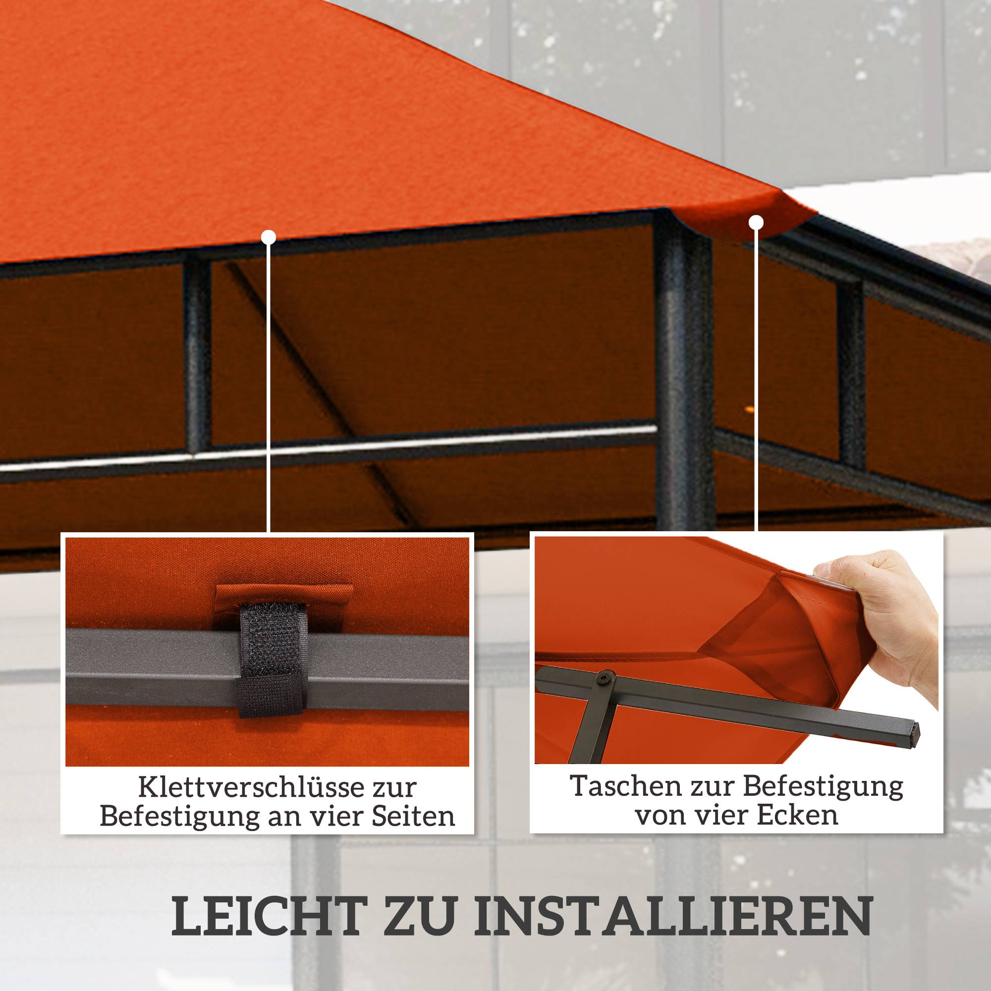 Toit de rechange pour tonnelle polyester orange 298 x 295 x 1 cm - PANGIVO - Image 7