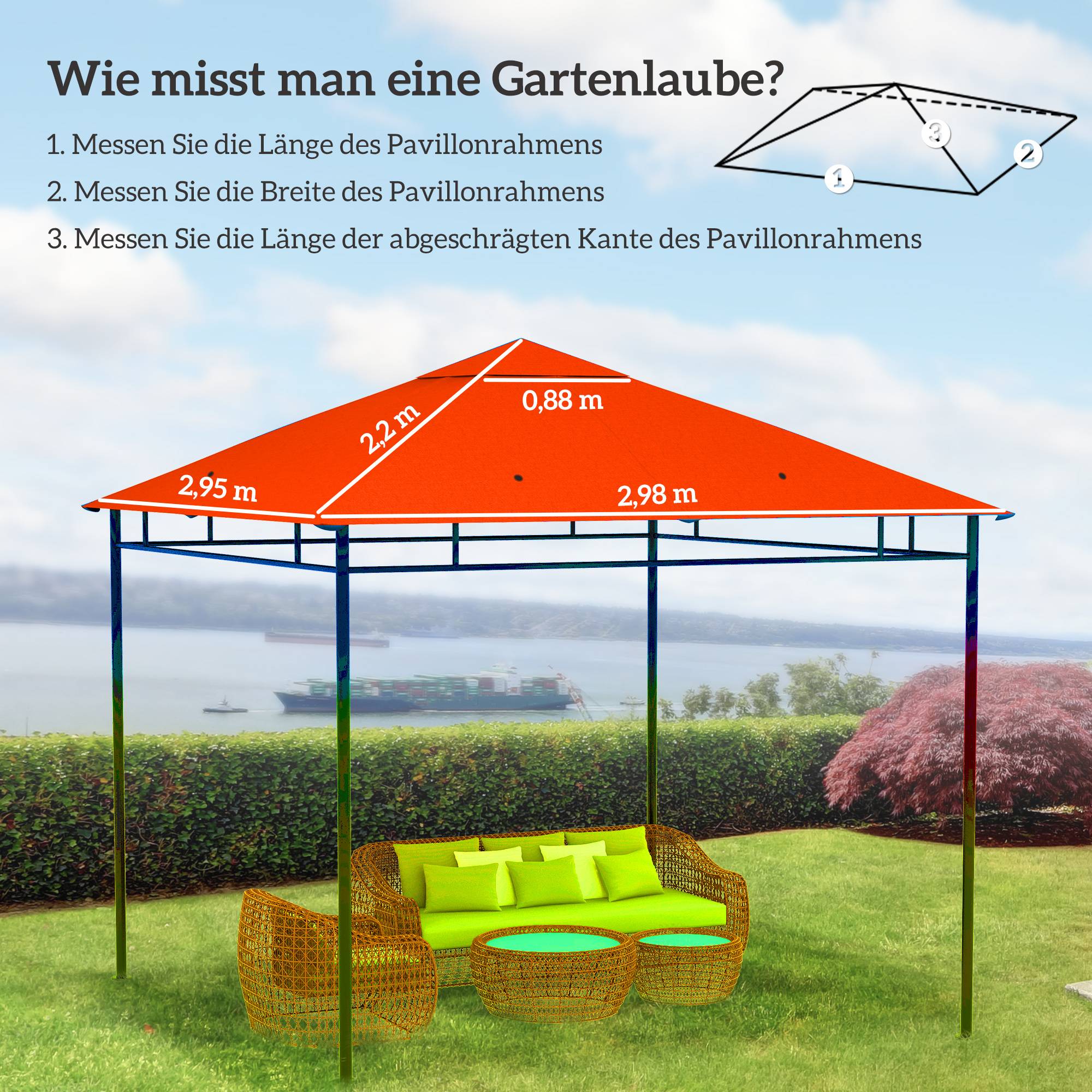 Toit de rechange pour tonnelle polyester orange 298 x 295 x 1 cm - PANGIVO - Image 5