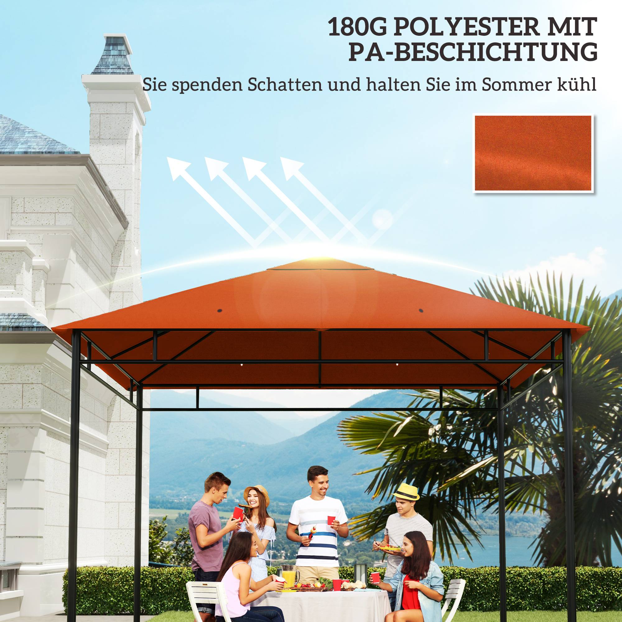 Toit de rechange pour tonnelle polyester orange 298 x 295 x 1 cm - PANGIVO - Image 8