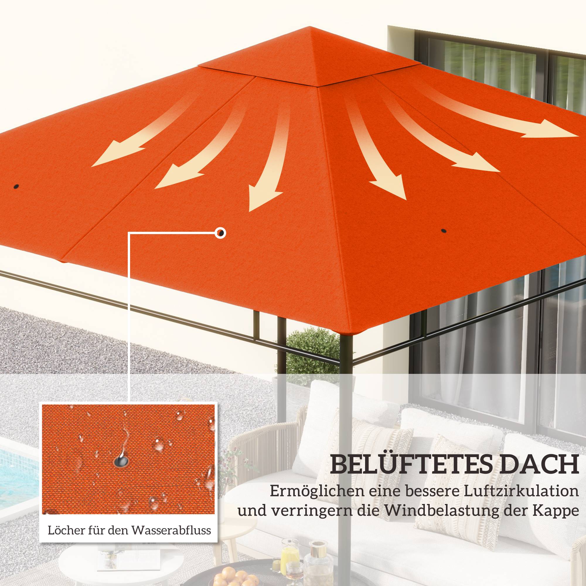 Toit de rechange pour tonnelle polyester orange 298 x 295 x 1 cm - PANGIVO - Image 6