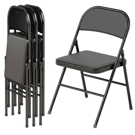 Lot de 4 chaises pliantes chaises de salle à manger portables cadre en acier 45 x 46 x 78 cm noir - Image 2