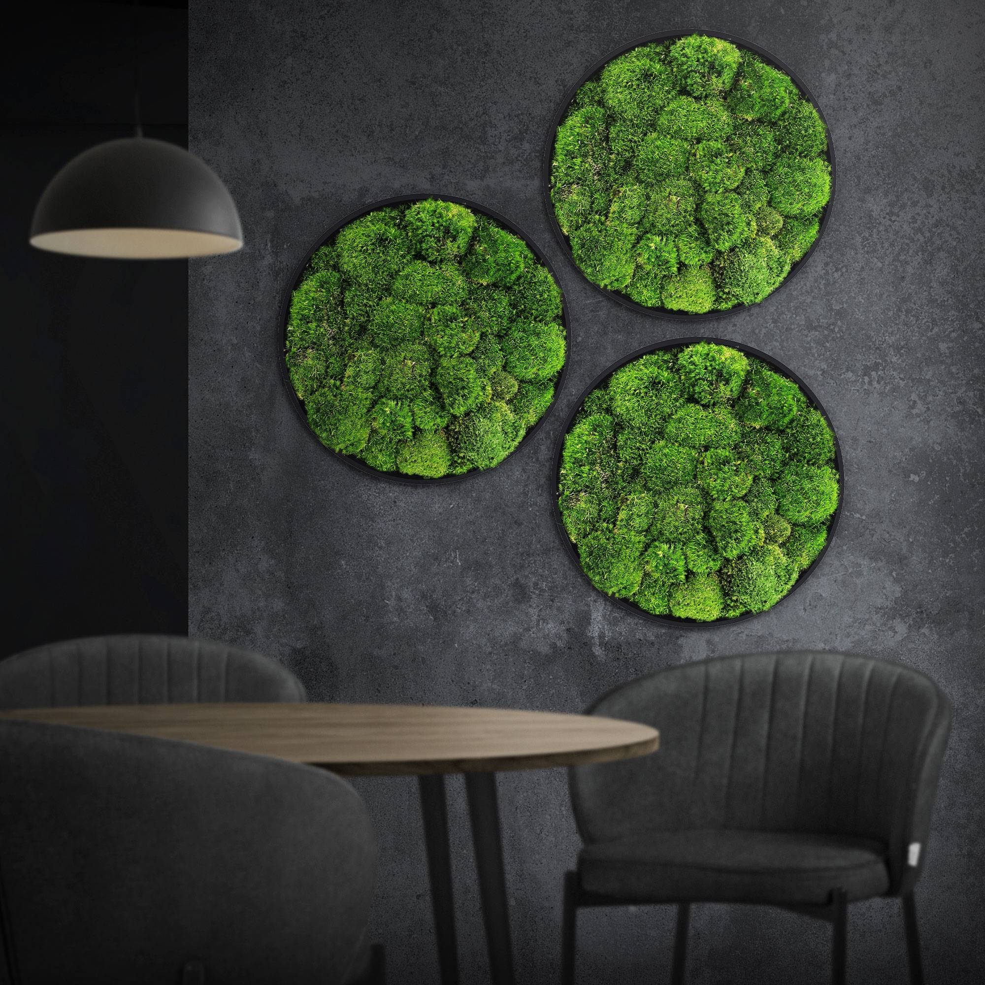 Ecd-Germany - Tableau en mousse boule stabilisée, ronde, Ø 40 cm, vert, décoration murale végétale d'intérieur, cadre en MDF, sans arrosage ni entretien, effet 3D