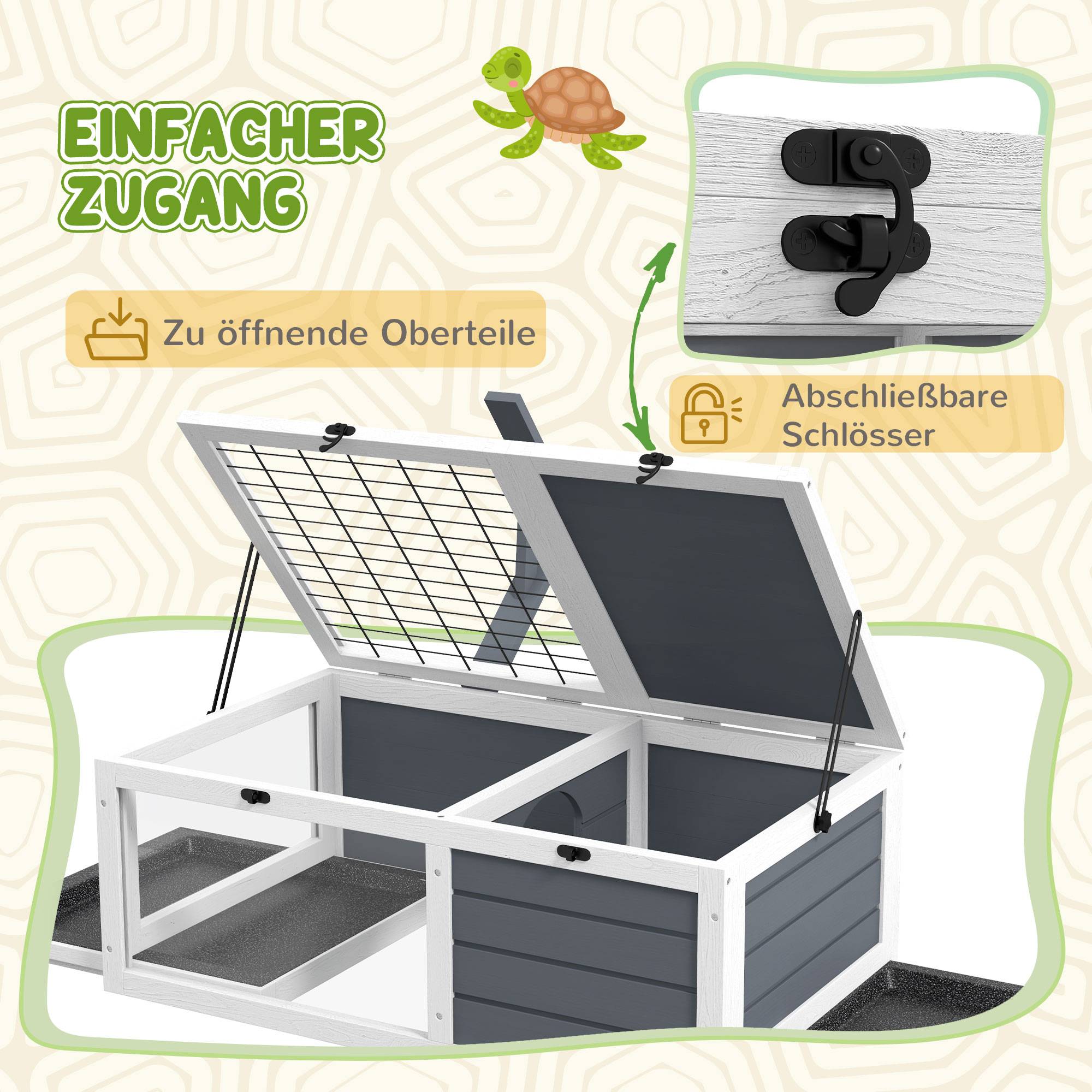 ComfortXL - Enclos tortue bois de sapin gris blanc 81 x 48 x 31,5 cm habitat reptile 2 zones avec fenêtres et support de lampe - Image 6