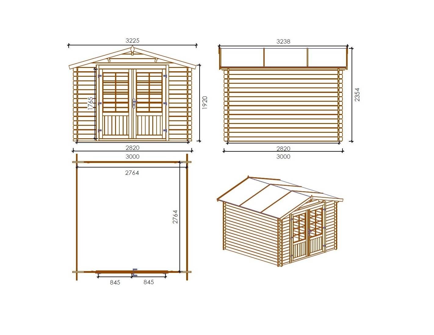 Altanka - Abri de jardin en bois - 3x3 m + terrasse avec balustrade et avant-toit en bois - 18 m2 - Traité - DOM427+DOM539+DOM540+POD05 - ALTANKA - Imagen 2