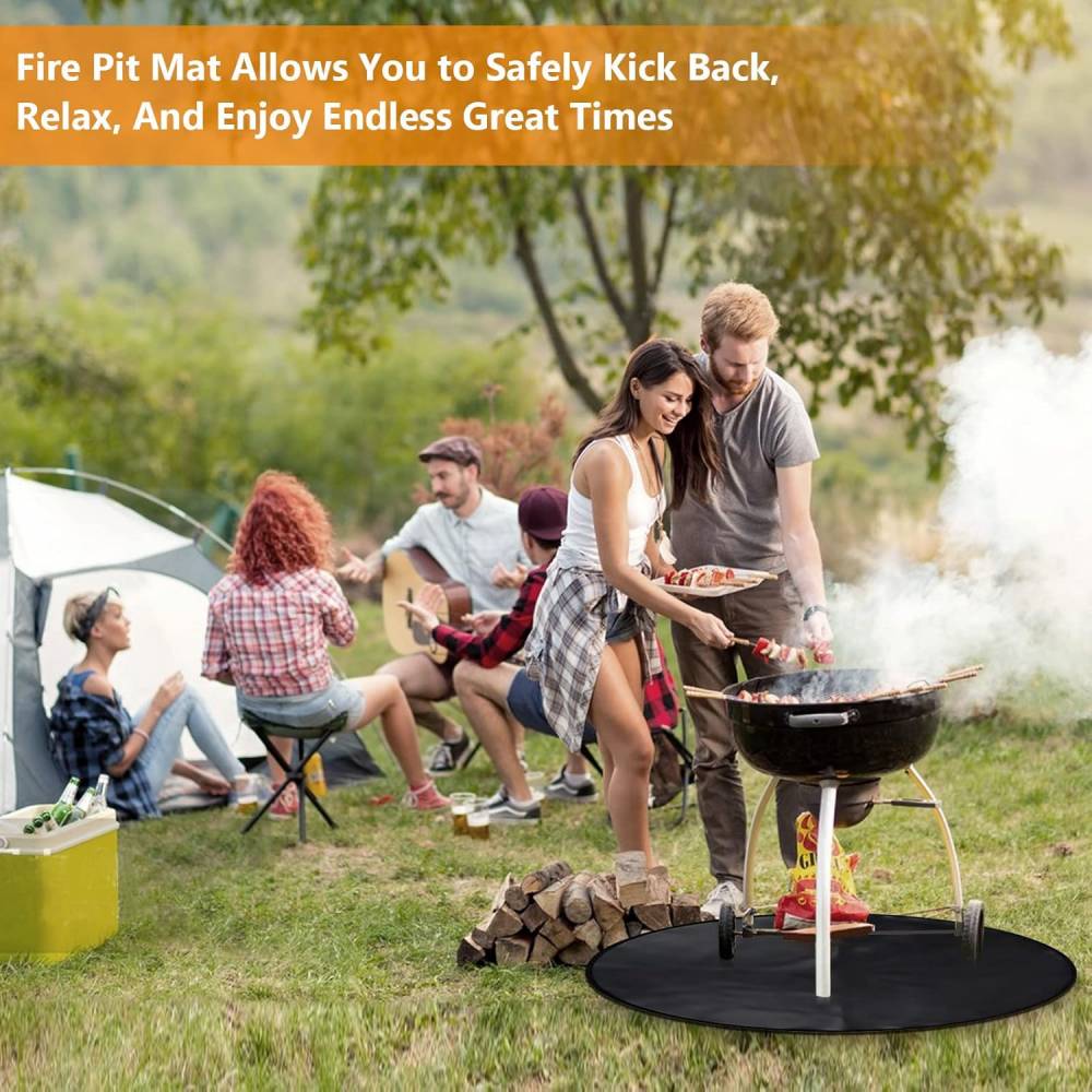 Accessoires de barbecue,Tapis de barbecue ignifuge, protection de sol pour barbecue en plein air, camping, rond, 122 cm – Noir-Lytech - Image 8