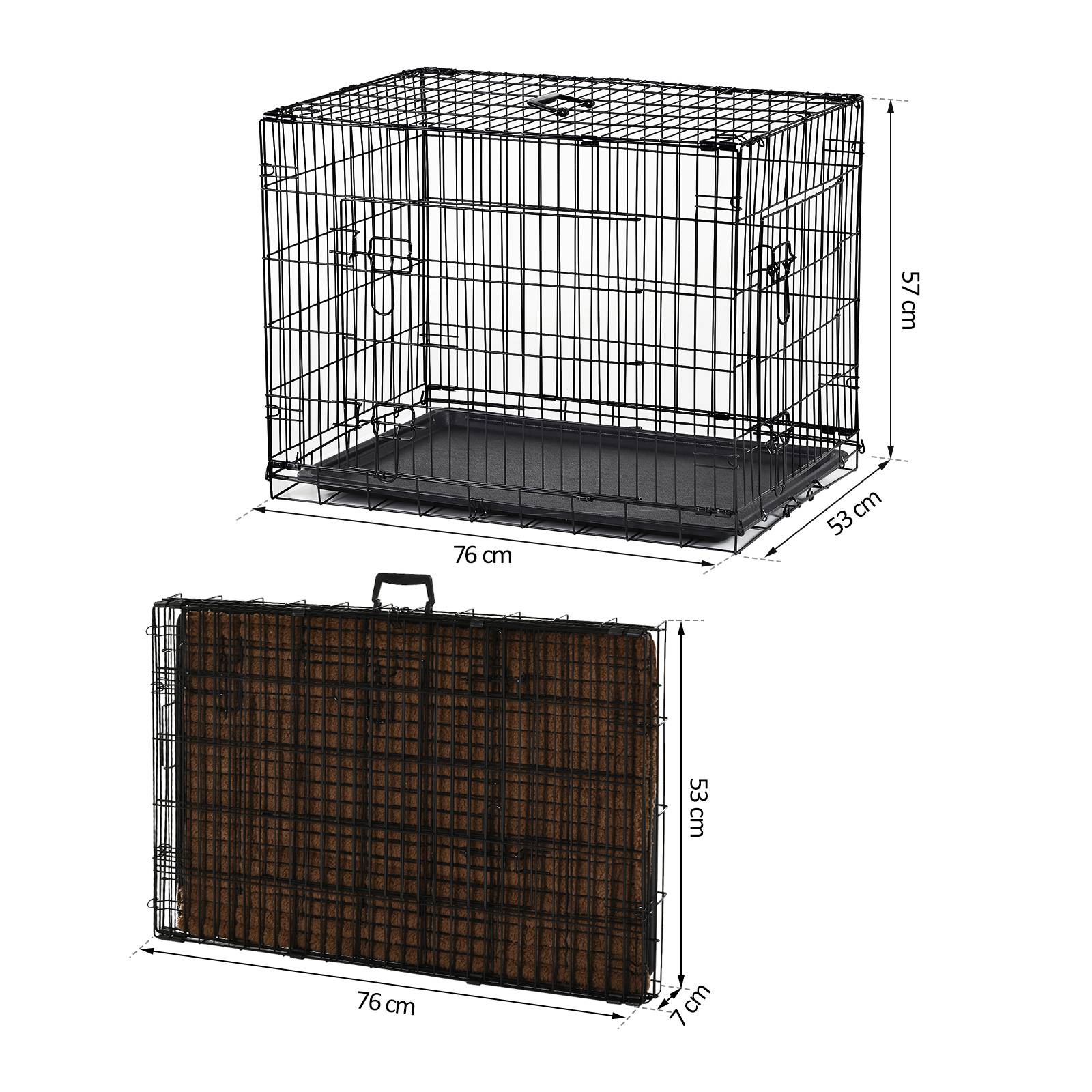 Pawhut - Cage caisse de transport pliante pour chien poignée, plateau amovible, coussin fourni 92 x 57 x 62,5 cm - Imagen 3