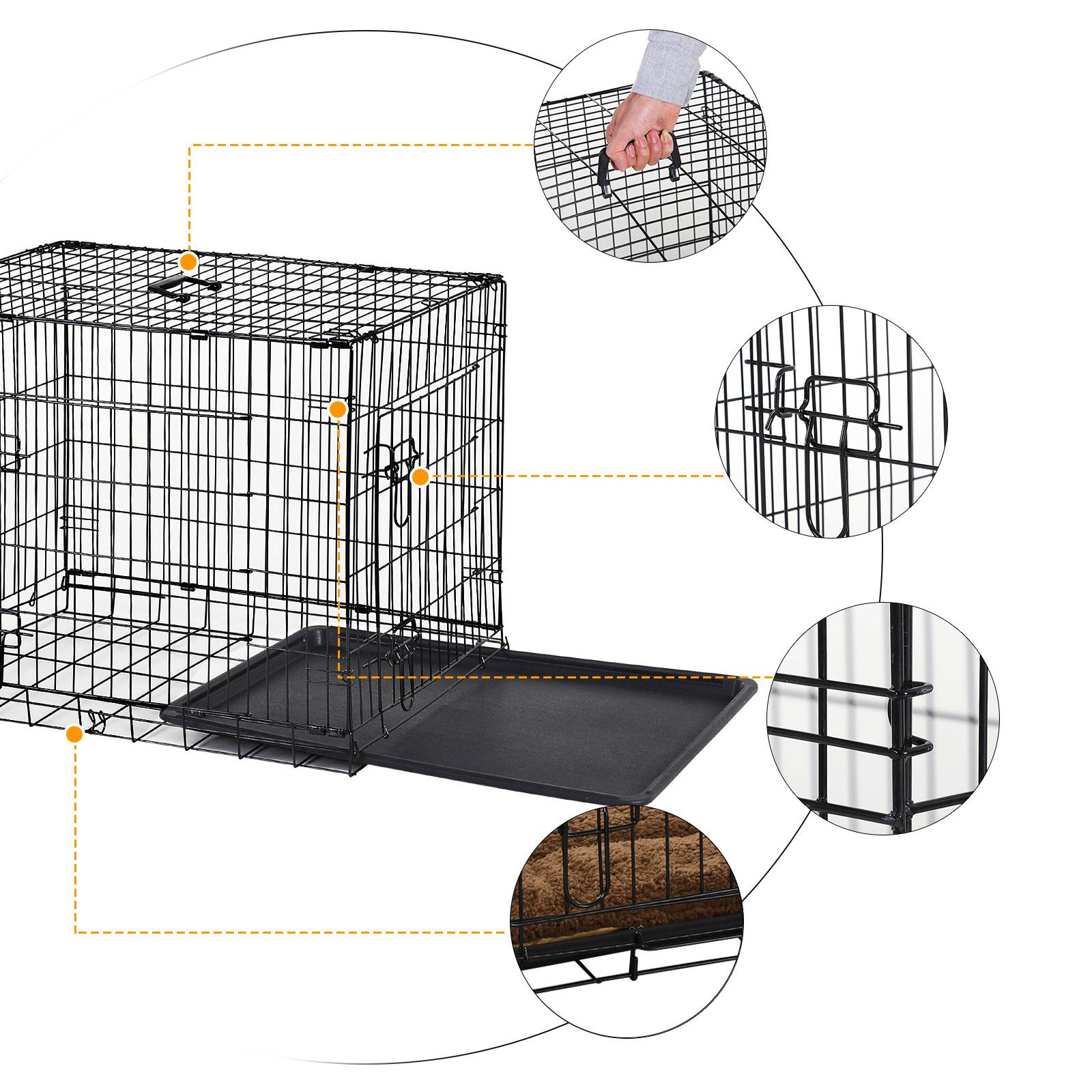 Pawhut - Cage caisse de transport pliante pour chien poignée, plateau amovible, coussin fourni 92 x 57 x 62,5 cm - Imagen 8