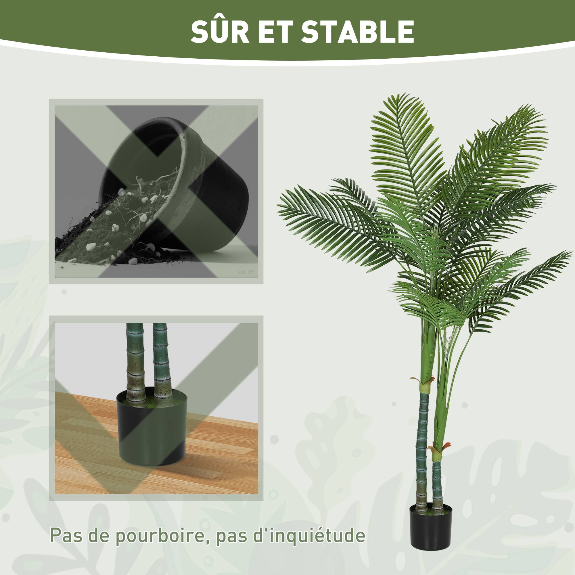 Palmier Areca artificiel plastique vert 18 x 18 x 180 cm - PANGIVO - Image 9