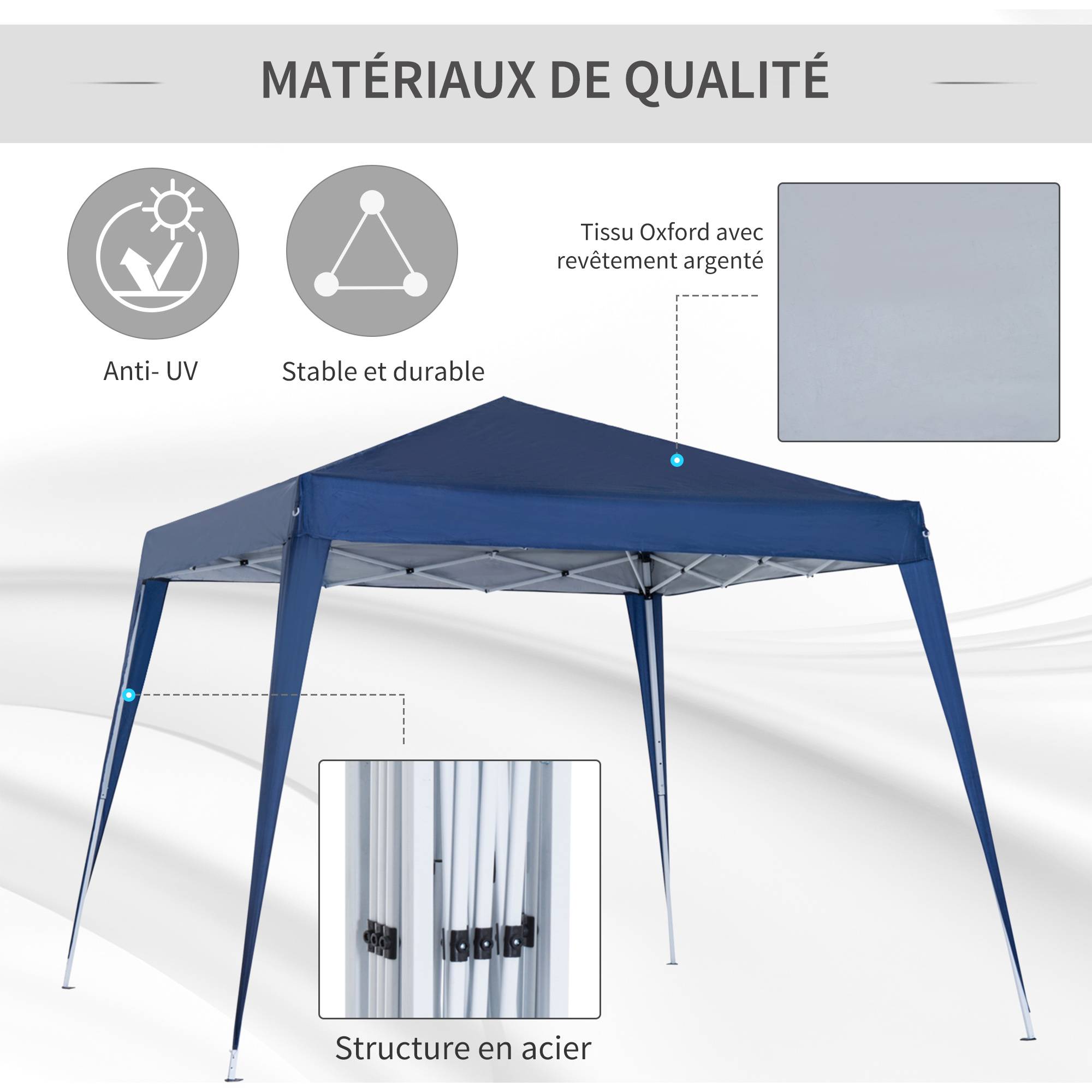 Outsunny - Tonnelle de Jardin 3x3m Pop up Pliable imperméabilisé Anti UV avec Sac Acier/Polyester Bleu - Outsunny - Image 2