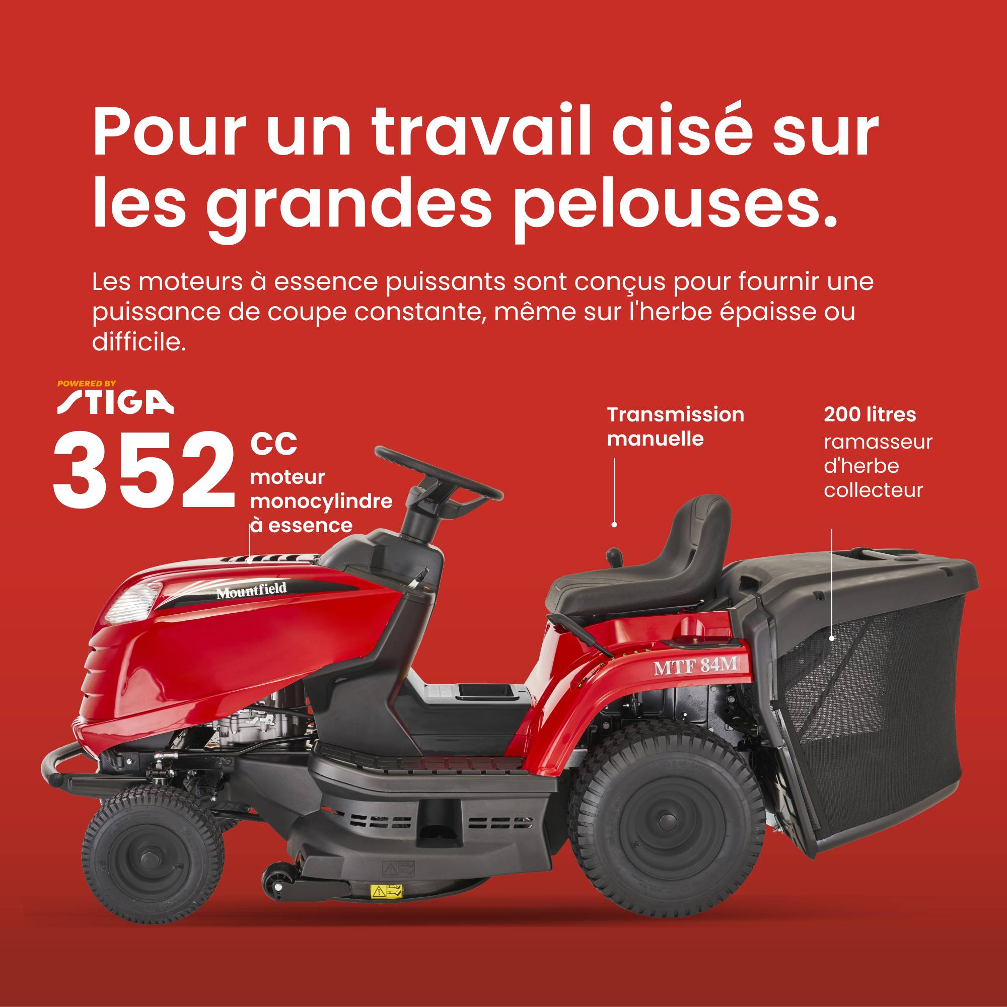 Tracteur de pelouse à essence Mountfield MTF 84M Coupe large 84 cm, bac 200 L - STIGA - Image 2