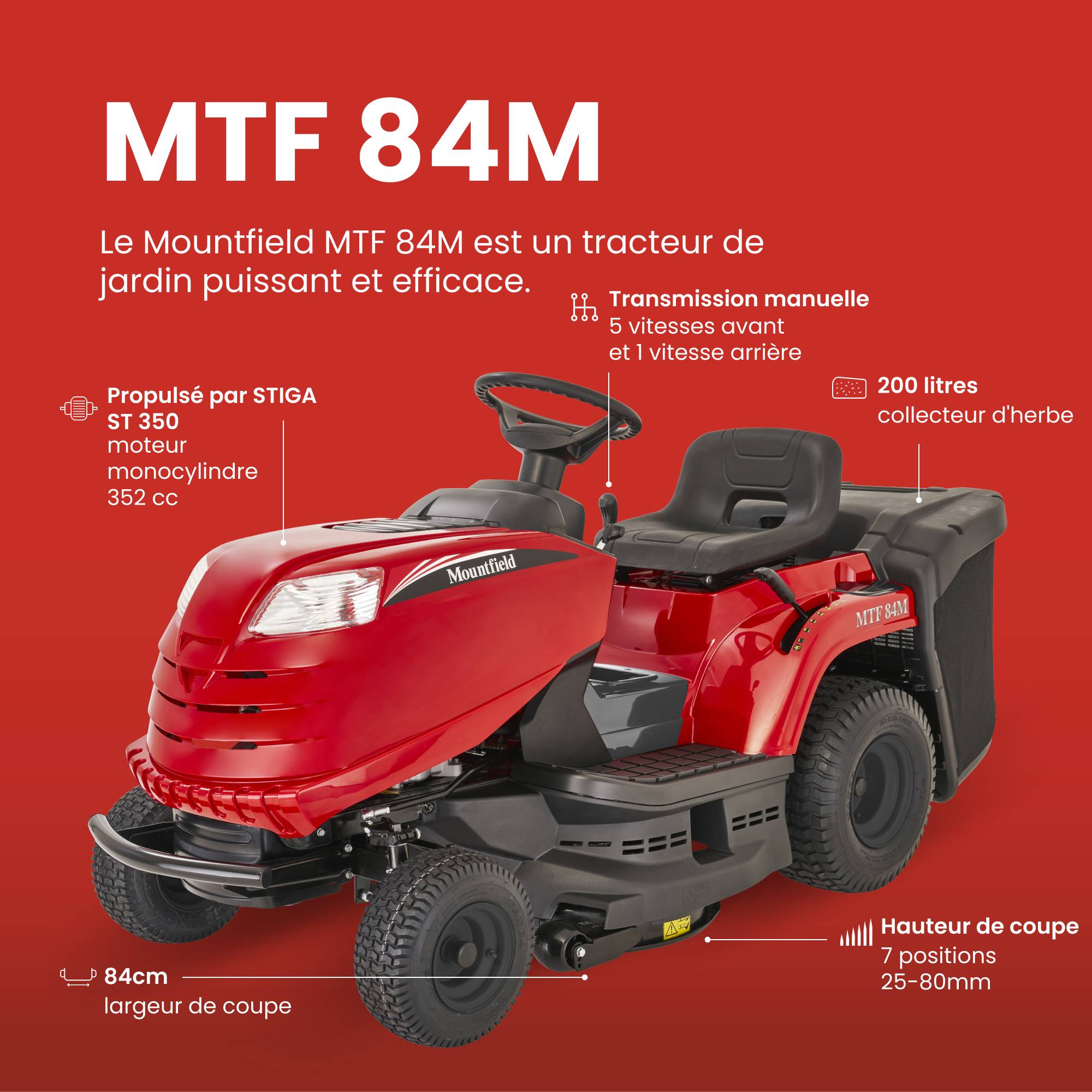Tracteur de pelouse à essence Mountfield MTF 84M Coupe large 84 cm, bac 200 L - STIGA - Image 6