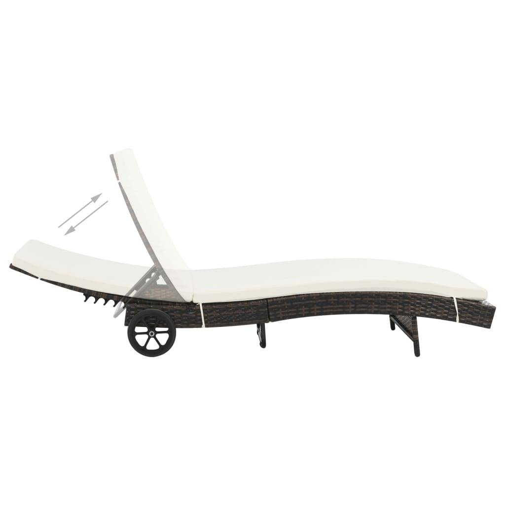 Helloshop26 - Transat chaise longue bain de soleil lit de jardin terrasse meuble d'extérieur avec roues et coussin résine tressée marron - Imagen 2