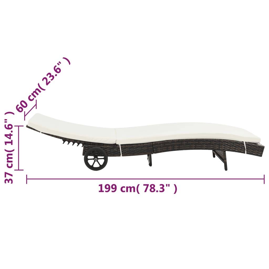 Helloshop26 - Transat chaise longue bain de soleil lit de jardin terrasse meuble d'extérieur avec roues et coussin résine tressée marron - Imagen 6