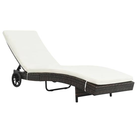 Helloshop26 - Transat chaise longue bain de soleil lit de jardin terrasse meuble d'extérieur avec roues et coussin résine tressée marron - Imagen 1