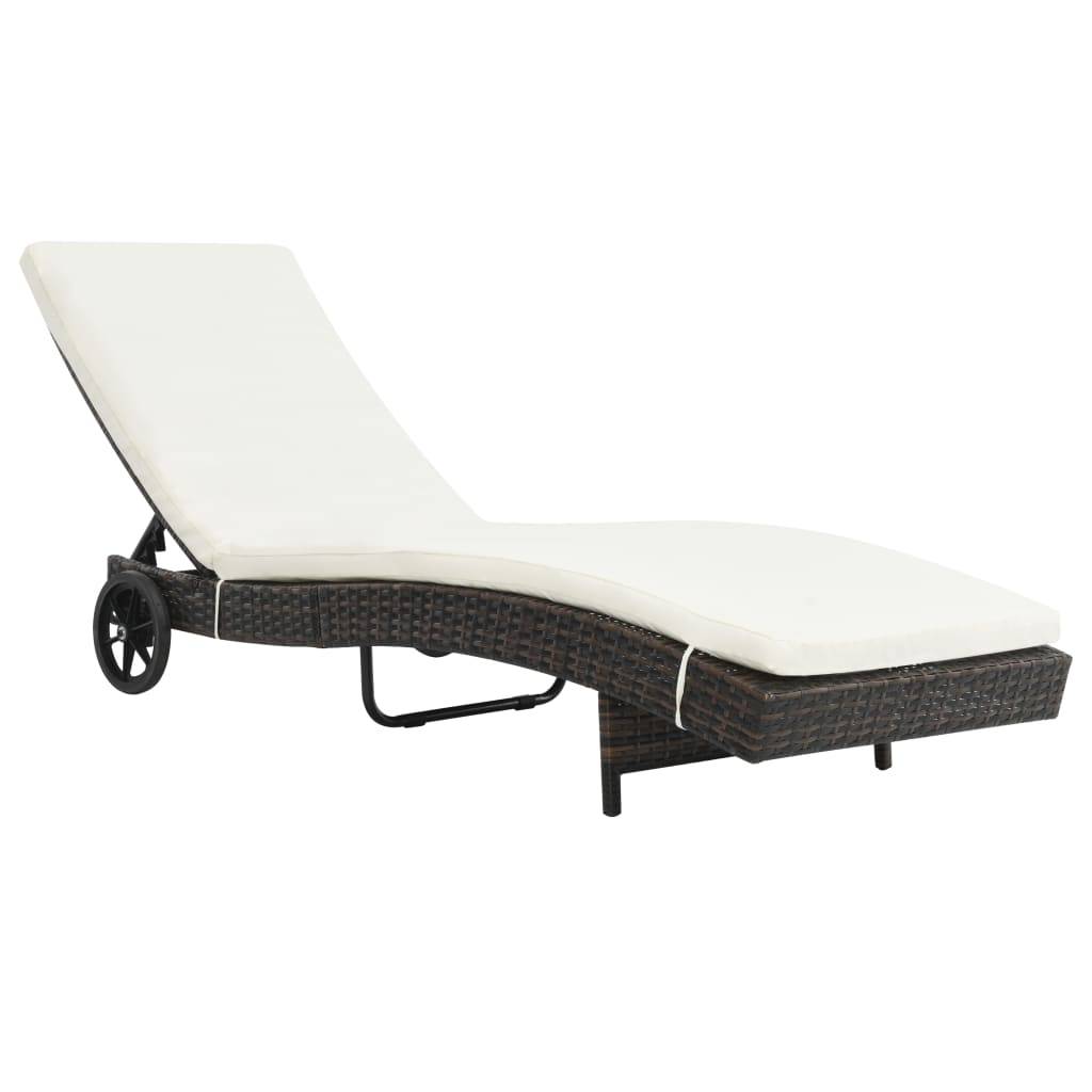 Helloshop26 - Transat chaise longue bain de soleil lit de jardin terrasse meuble d'extérieur avec roues et coussin résine tressée marron - Imagen 1