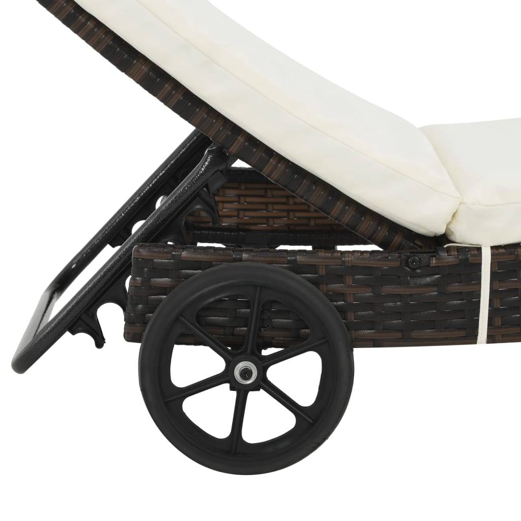 Helloshop26 - Transat chaise longue bain de soleil lit de jardin terrasse meuble d'extérieur avec roues et coussin résine tressée marron - Imagen 4