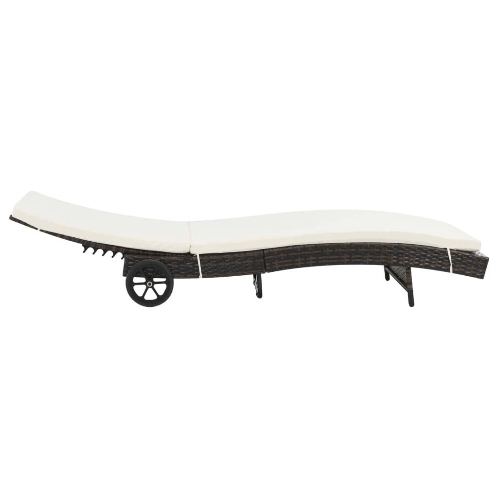 Helloshop26 - Transat chaise longue bain de soleil lit de jardin terrasse meuble d'extérieur avec roues et coussin résine tressée marron - Imagen 3