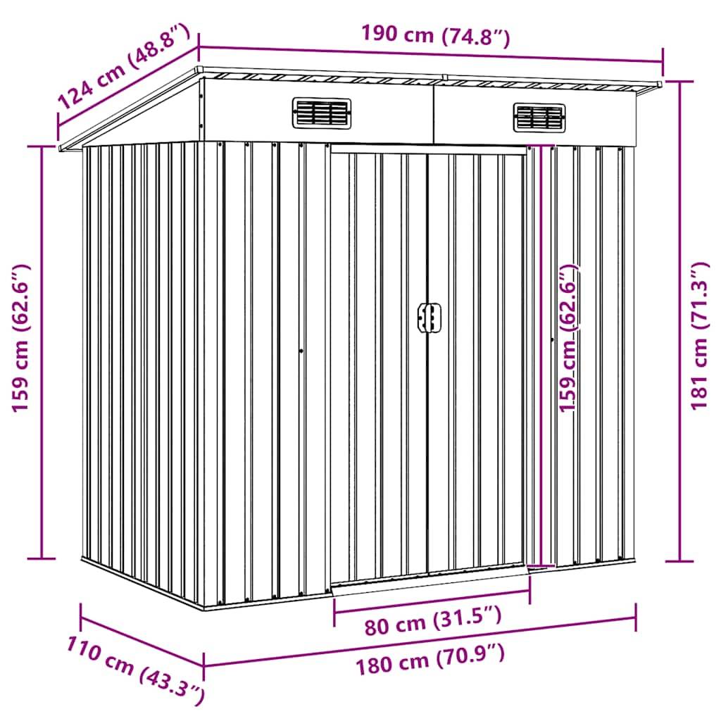 Vidaxl - Abri de jardin Métal Gris 2.4m² vidaXL 42982 - Image 3