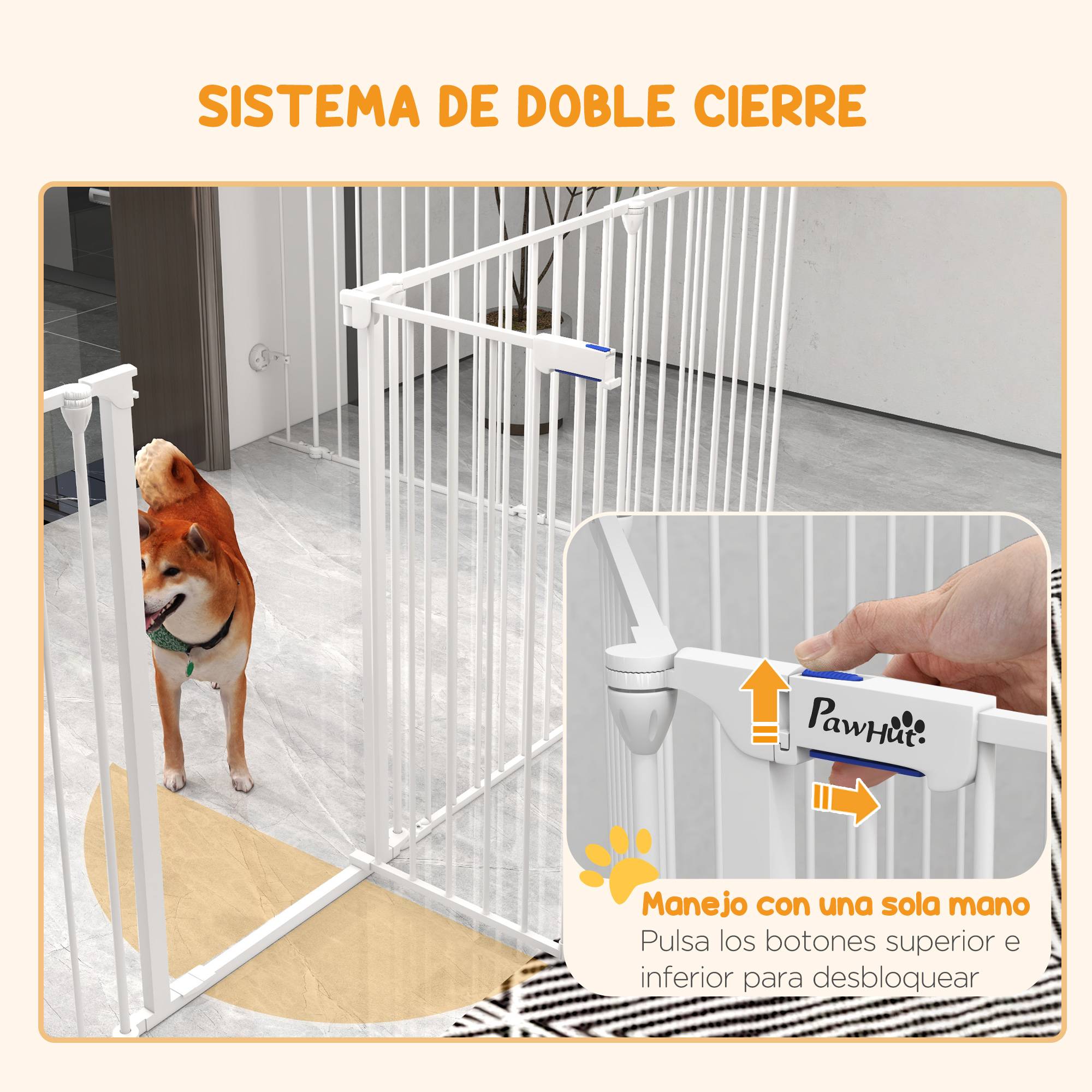 Parc pour animaux de compagnie à 8 panneaux, 64 x 90 cm, avec double verrouillage, verrouillage auxiliaire et forme personnalisable, blanc - Image 8