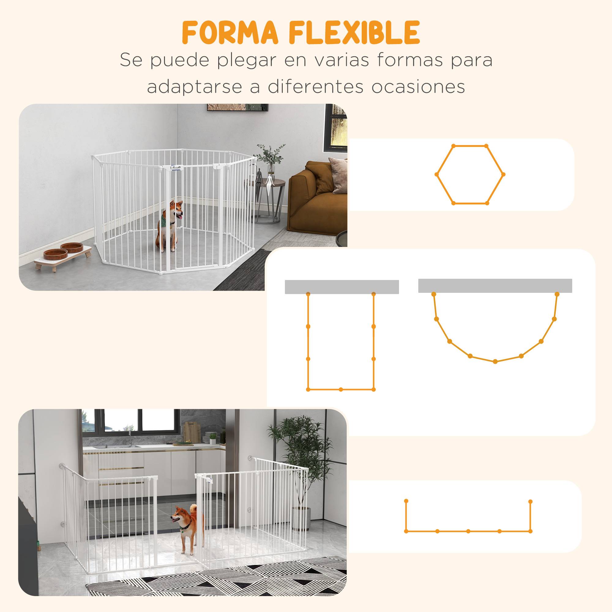 Parc pour animaux de compagnie à 8 panneaux, 64 x 90 cm, avec double verrouillage, verrouillage auxiliaire et forme personnalisable, blanc - Image 6