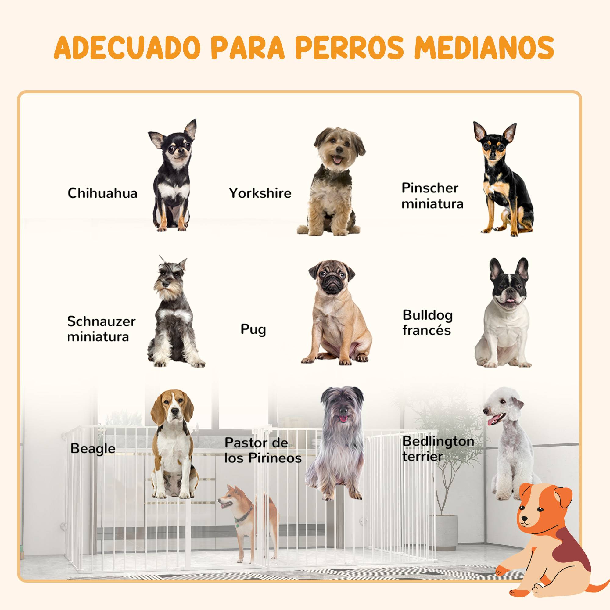 Parc pour animaux de compagnie à 8 panneaux, 64 x 90 cm, avec double verrouillage, verrouillage auxiliaire et forme personnalisable, blanc - Image 9
