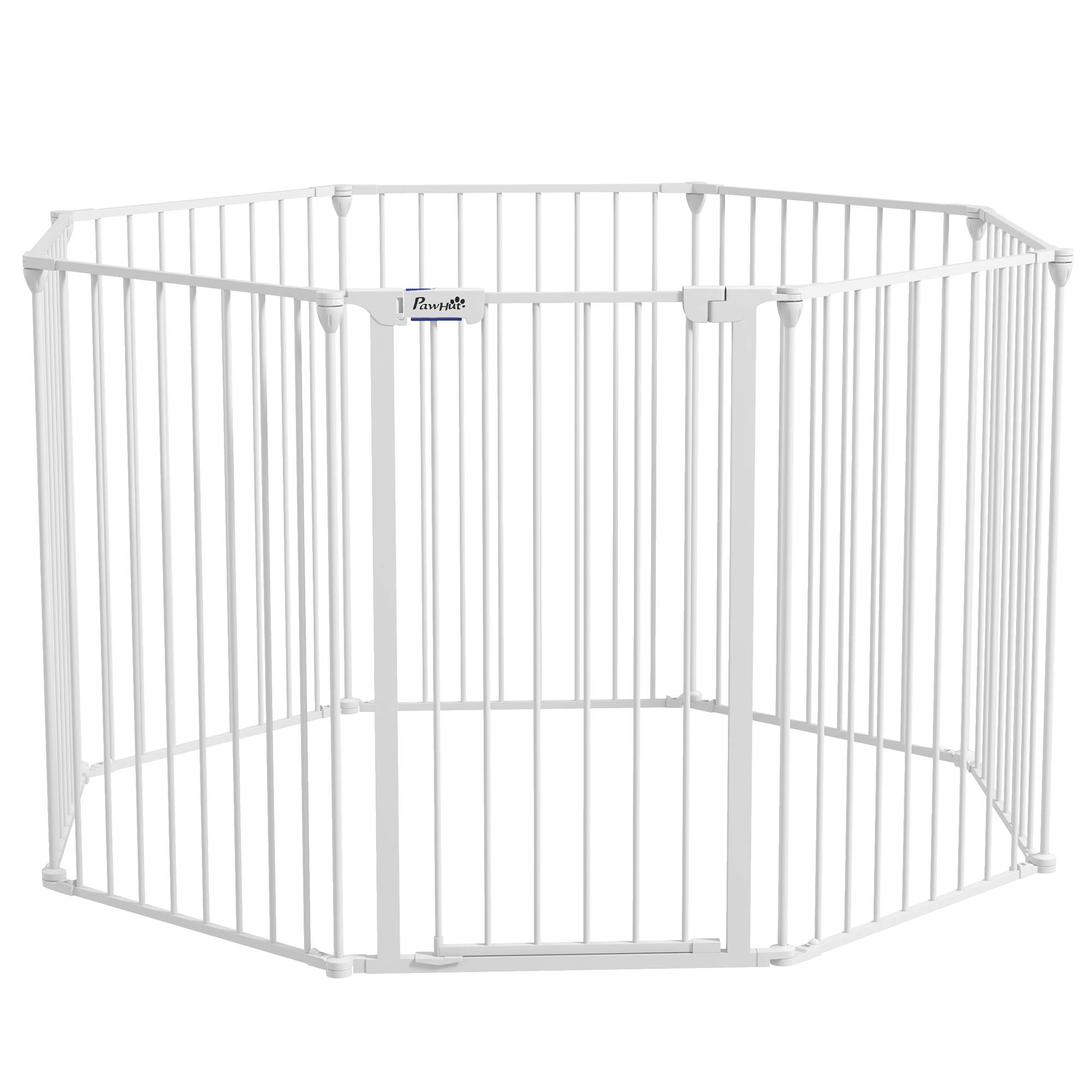 Parc pour animaux de compagnie à 8 panneaux, 64 x 90 cm, avec double verrouillage, verrouillage auxiliaire et forme personnalisable, blanc - Image 1