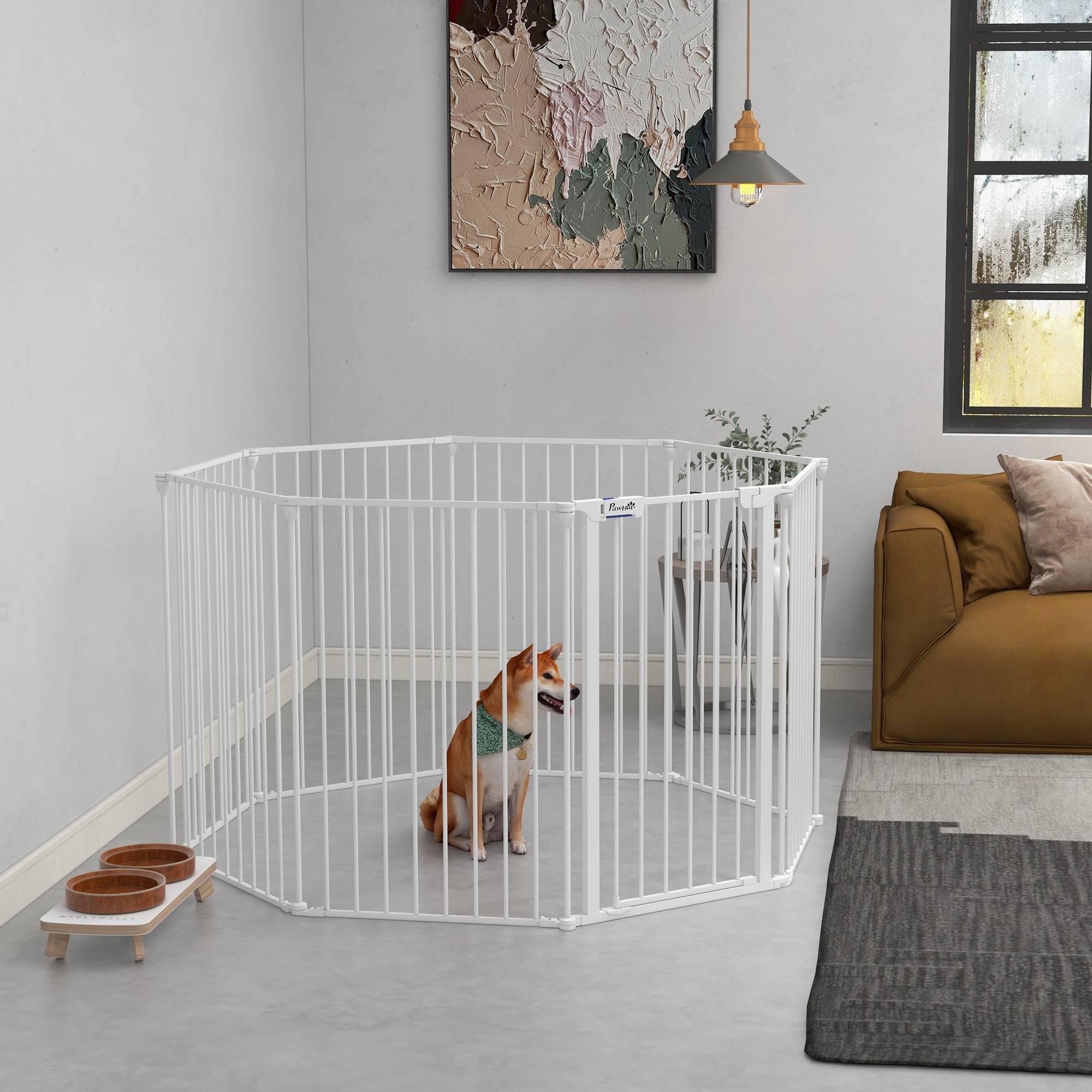 Parc pour animaux de compagnie à 8 panneaux, 64 x 90 cm, avec double verrouillage, verrouillage auxiliaire et forme personnalisable, blanc - Image 4