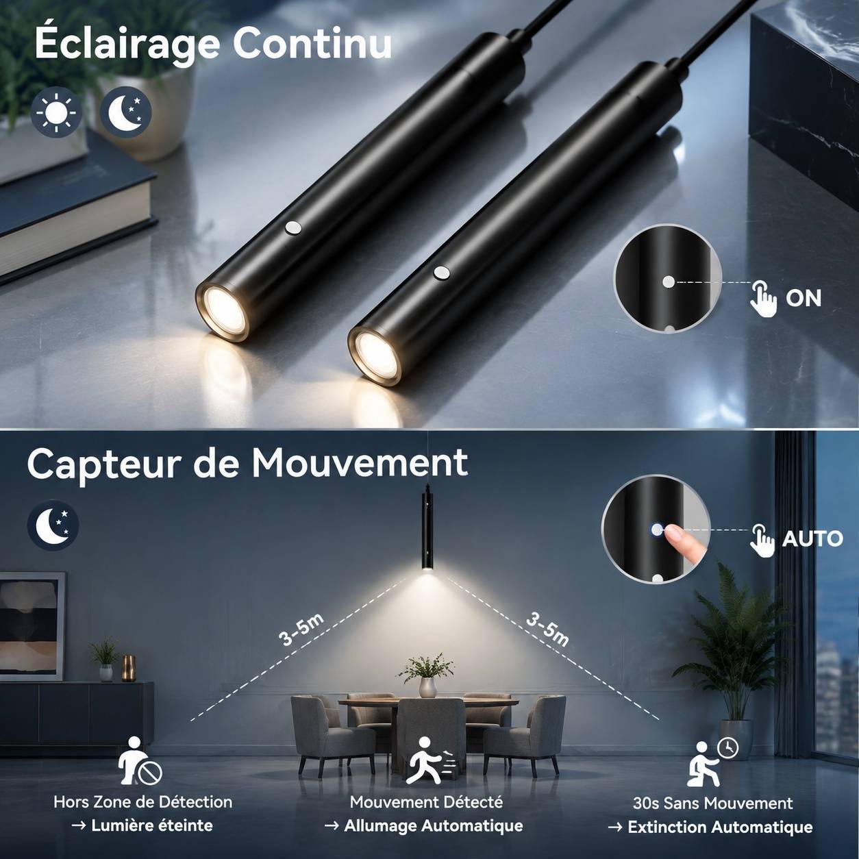 Lot de 2 Suspensions LED Sans Fil Rechargeables Dimmable 3 Températures Minuteur - Image 3