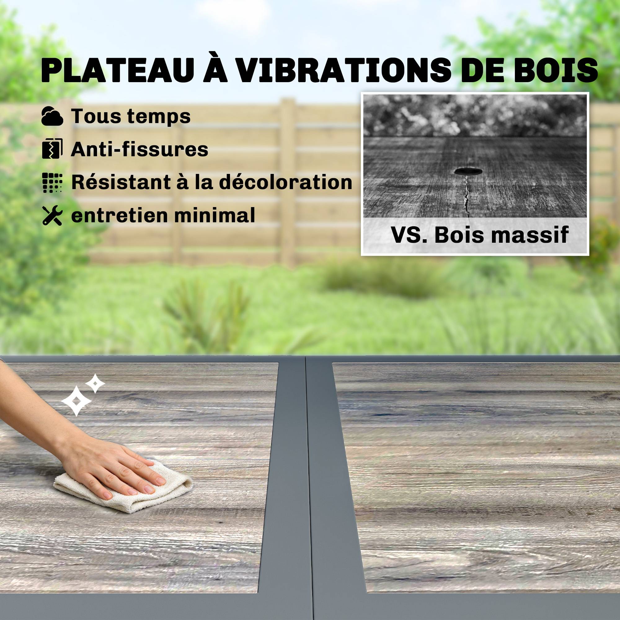 Outsunny - Table de jardin rectangulaire 4-6 personnes - 140 x 80 x 72 cm - acier effet bois gris - Image 7