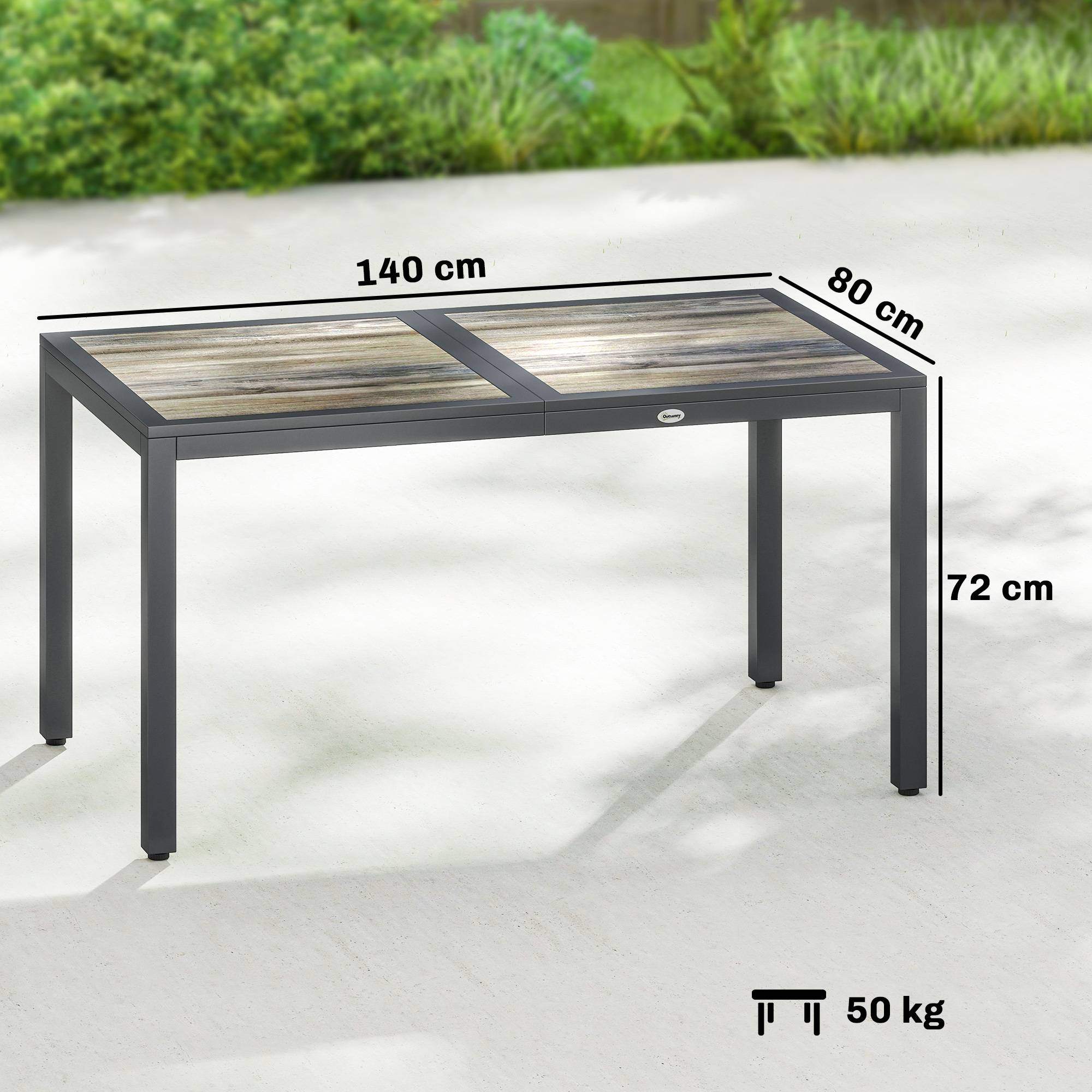 Outsunny - Table de jardin rectangulaire 4-6 personnes - 140 x 80 x 72 cm - acier effet bois gris - Image 3