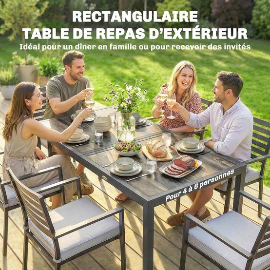 Outsunny - Table de jardin rectangulaire 4-6 personnes - 140 x 80 x 72 cm - acier effet bois gris - Image 6