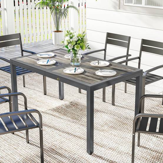 Outsunny - Table de jardin rectangulaire 4-6 personnes - 140 x 80 x 72 cm - acier effet bois gris - Image 2