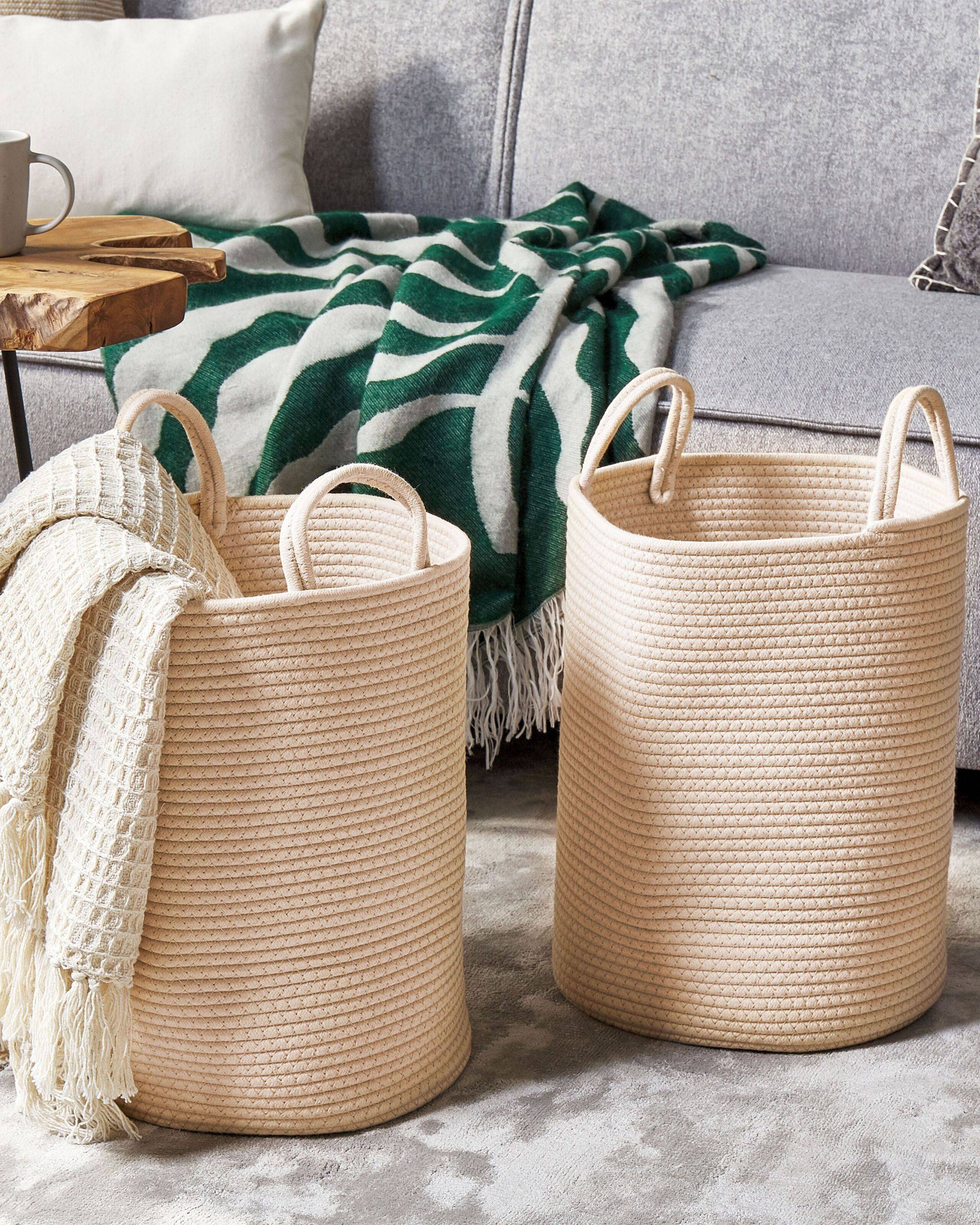 Beliani - Paniers Beiges en Coton avec Anses Corbeille à Linge Rangement Spacieux pour Intérieur Pratique Style Boho Lot de 2 - Imagen 2