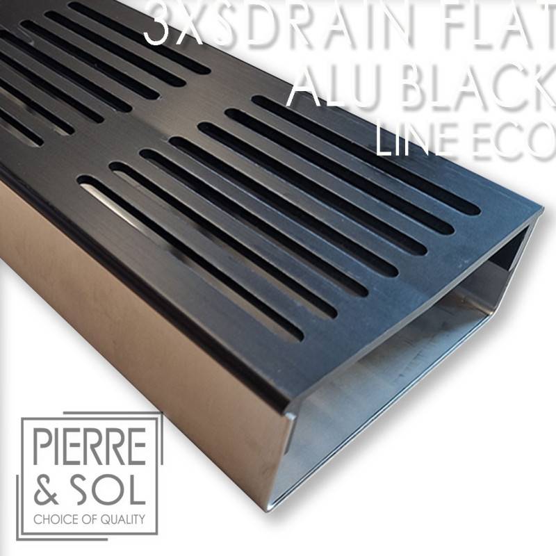 Caniveau Inox Large Hauteur 3,5 cm - 3XSDRAINFLAT EASY Grille Aluminium Noire - LINE ECO -       Caniveau de 100 cm - Image 2