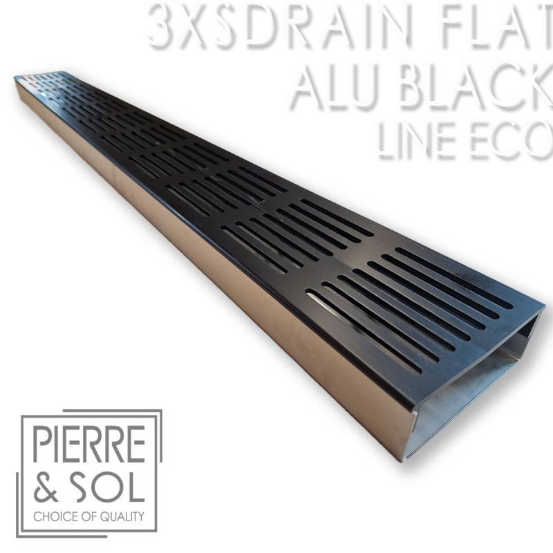 Caniveau Inox Large Hauteur 3,5 cm - 3XSDRAINFLAT EASY Grille Aluminium Noire - LINE ECO -       Caniveau de 100 cm - Image 1