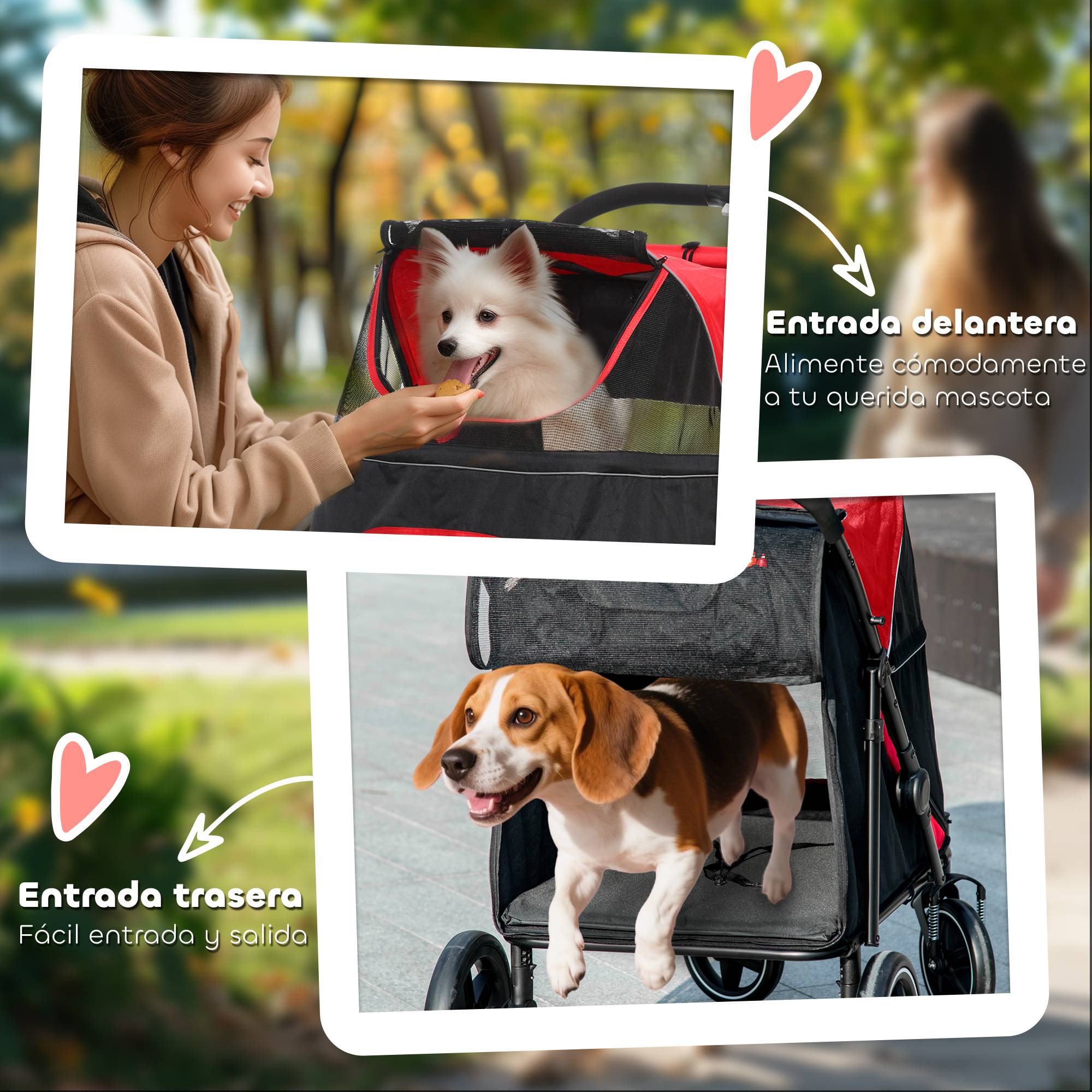 Poussette pliable pour chien avec fenêtres en filet et sangles de sécurité, 112 x 67 x 100 cm, rouge - Image 9