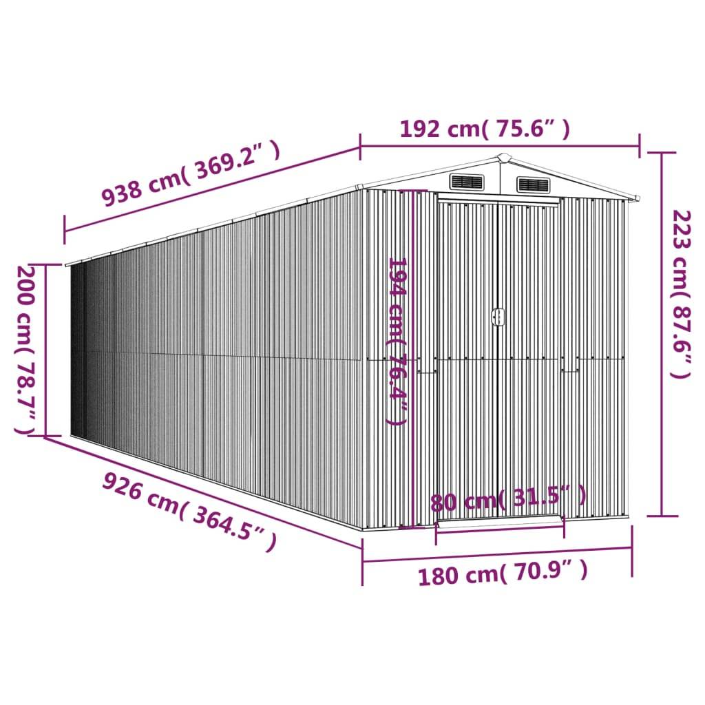 Helloshop26 - Abri de jardin cabane cabanon maison de stockage remise extérieur hangar outils robuste clair 192 x 938 x 223 cm acier galvanisé gris - Imagen 6
